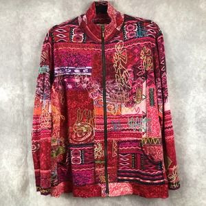 Spa by Chico's Jacket Womens 2 Large Full Zip Art To Wear Abstract Pink Colorful